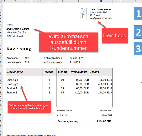 Rechnungsvorlage (TESTVERSION) Excel Vorlage von Excelpedia