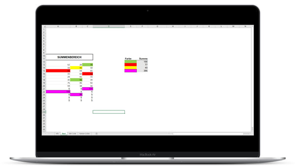 Nach Hintergrundfarbe summieren I Excel Vorlage I Excelpedia.