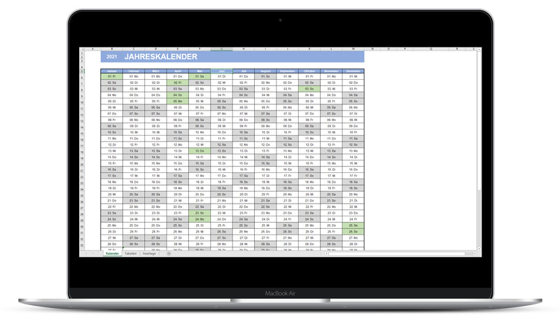 Jahreskalender 2021 I Excel Vorlage I Excelpedia.