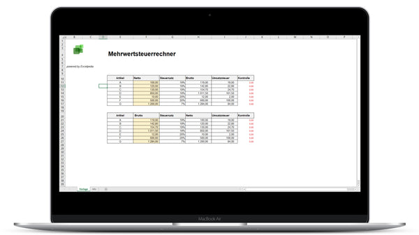 Mehrwertsteuerrechner I Excel Vorlage I Excelpedia.