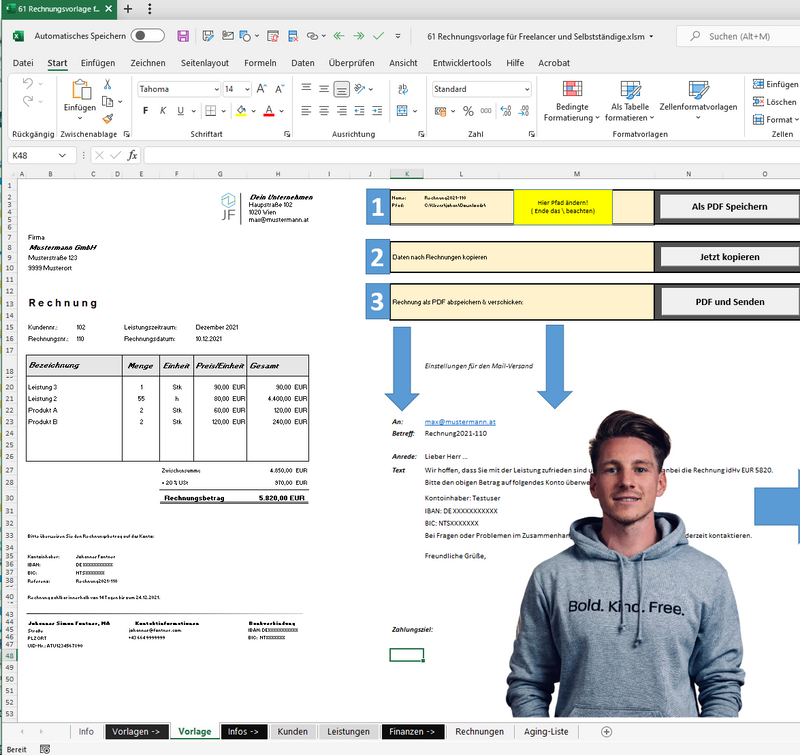 Professionelle und Individuelle Einrichtung Excel Vorlage von Excelpedia