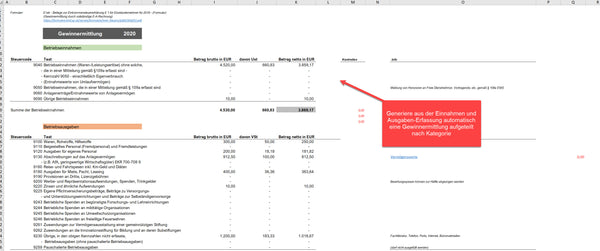 Einnahmen-Ausgaben-Rechner für Selbstständige (TESTVERSION) Excel Vorlage von Excelpedia