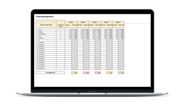 Entscheidungsmatrix I Excel Vorlage I Excelpedia.